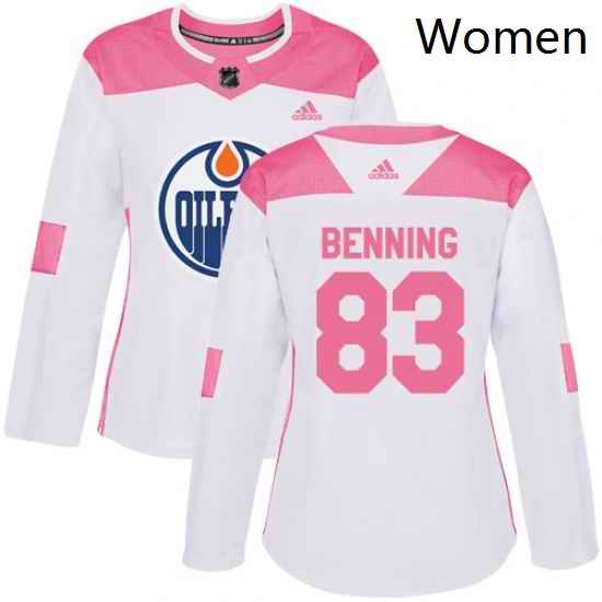 Womens Adidas Edmonton Oilers 83 Matt Benning Authentic WhitePink Fashion NHL Jersey